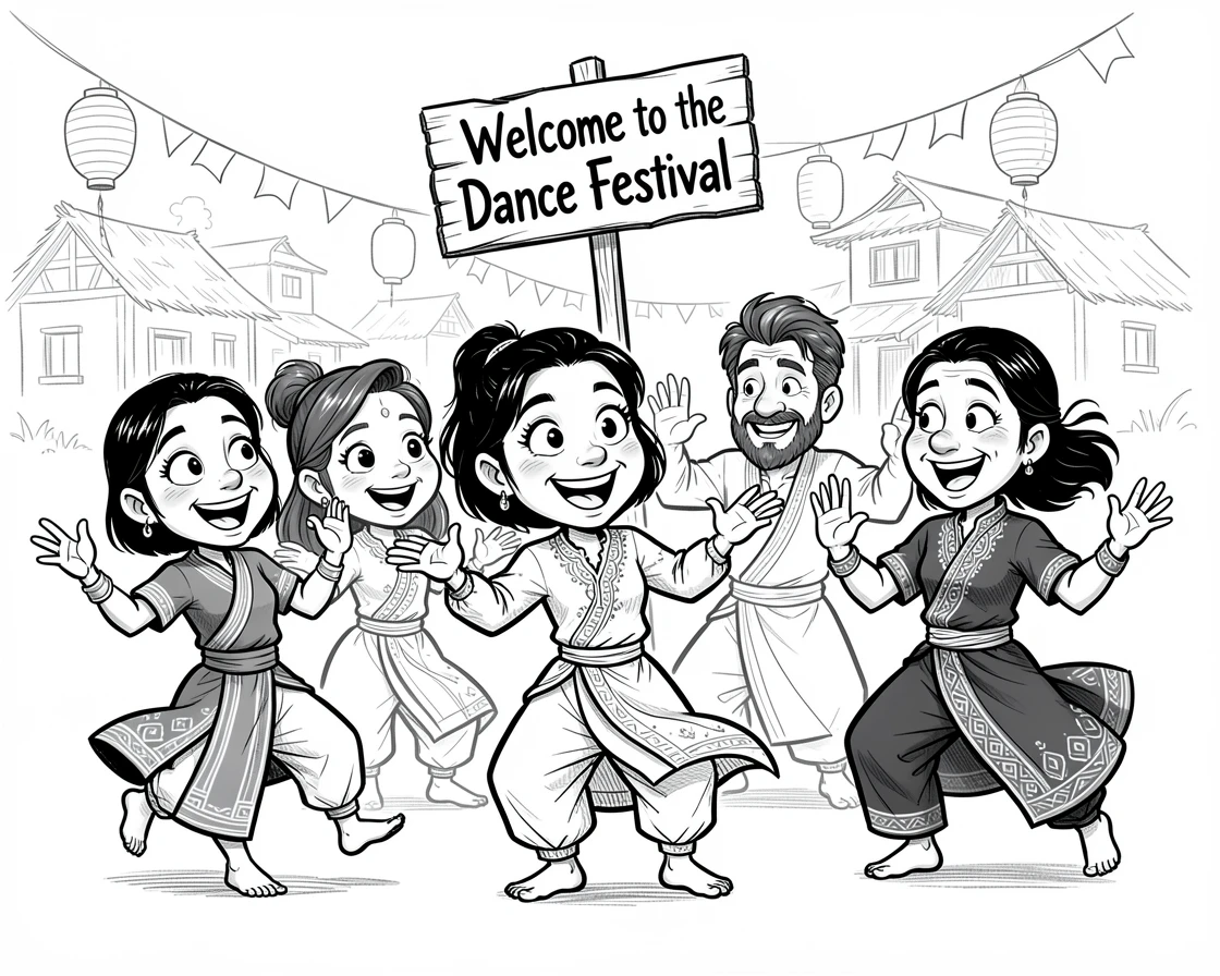 [Travel & Cultural Experiences] Vivid travel scene of an adventurous group of friends learning a traditional dance from locals, full of wonder and adventure