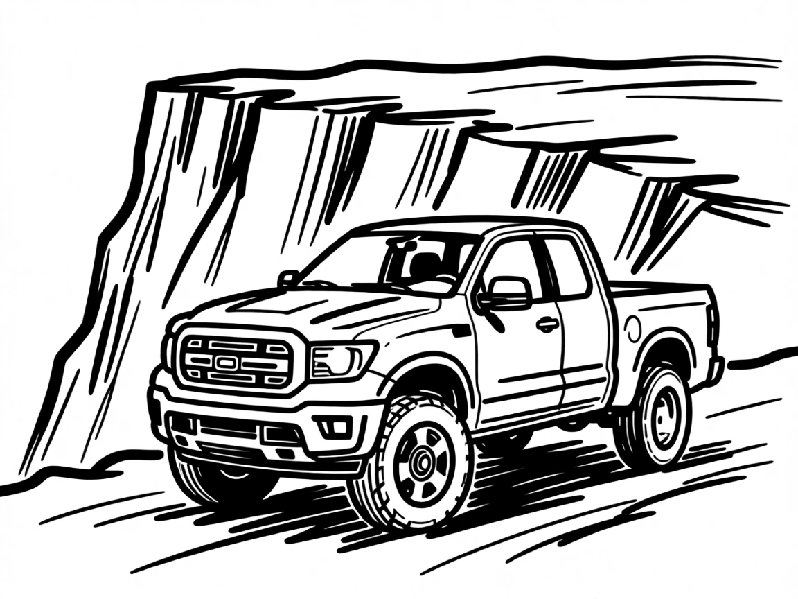 A rugged pickup truck parked at the edge of a canyon overlook.