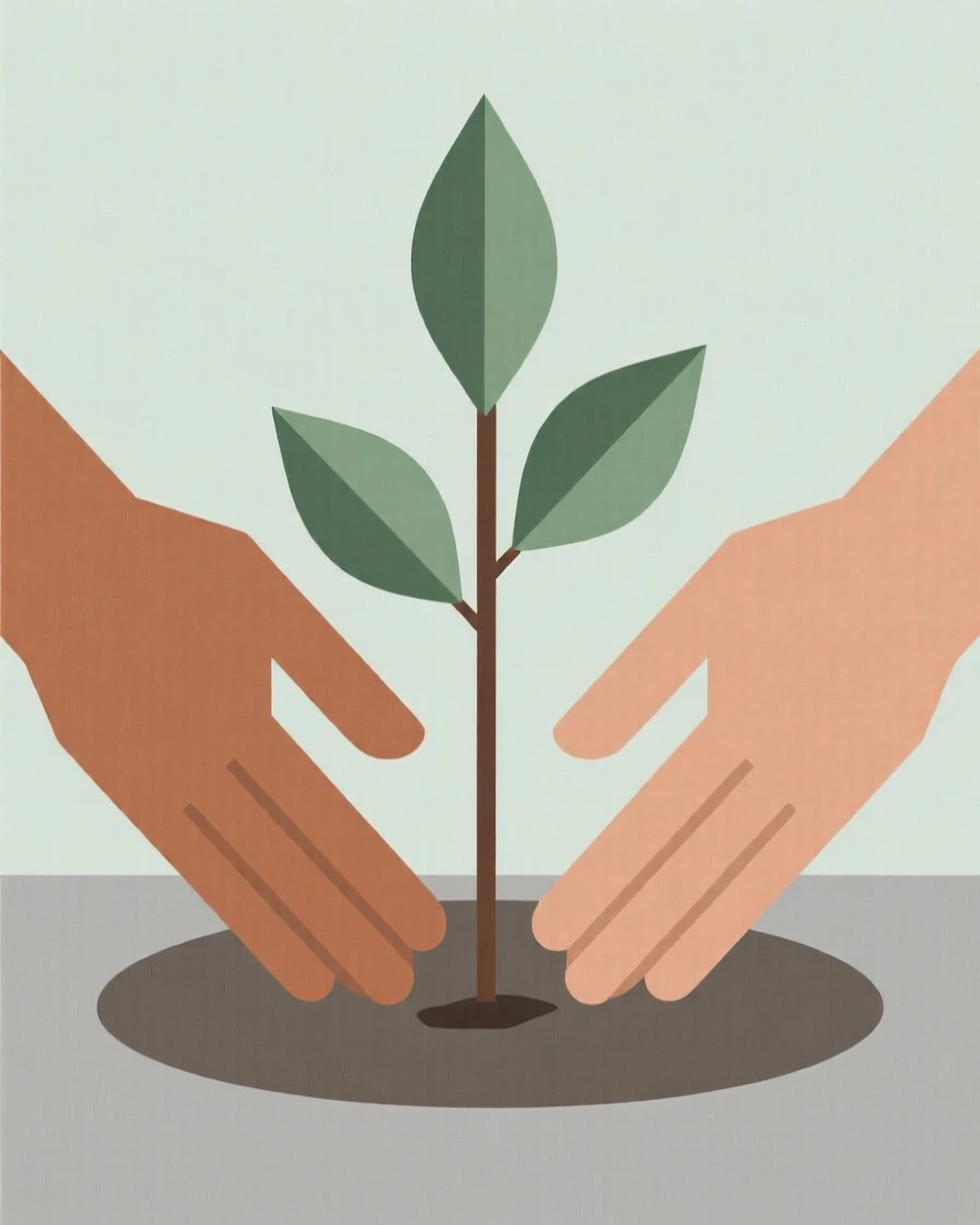 A pair of hands planting a small tree