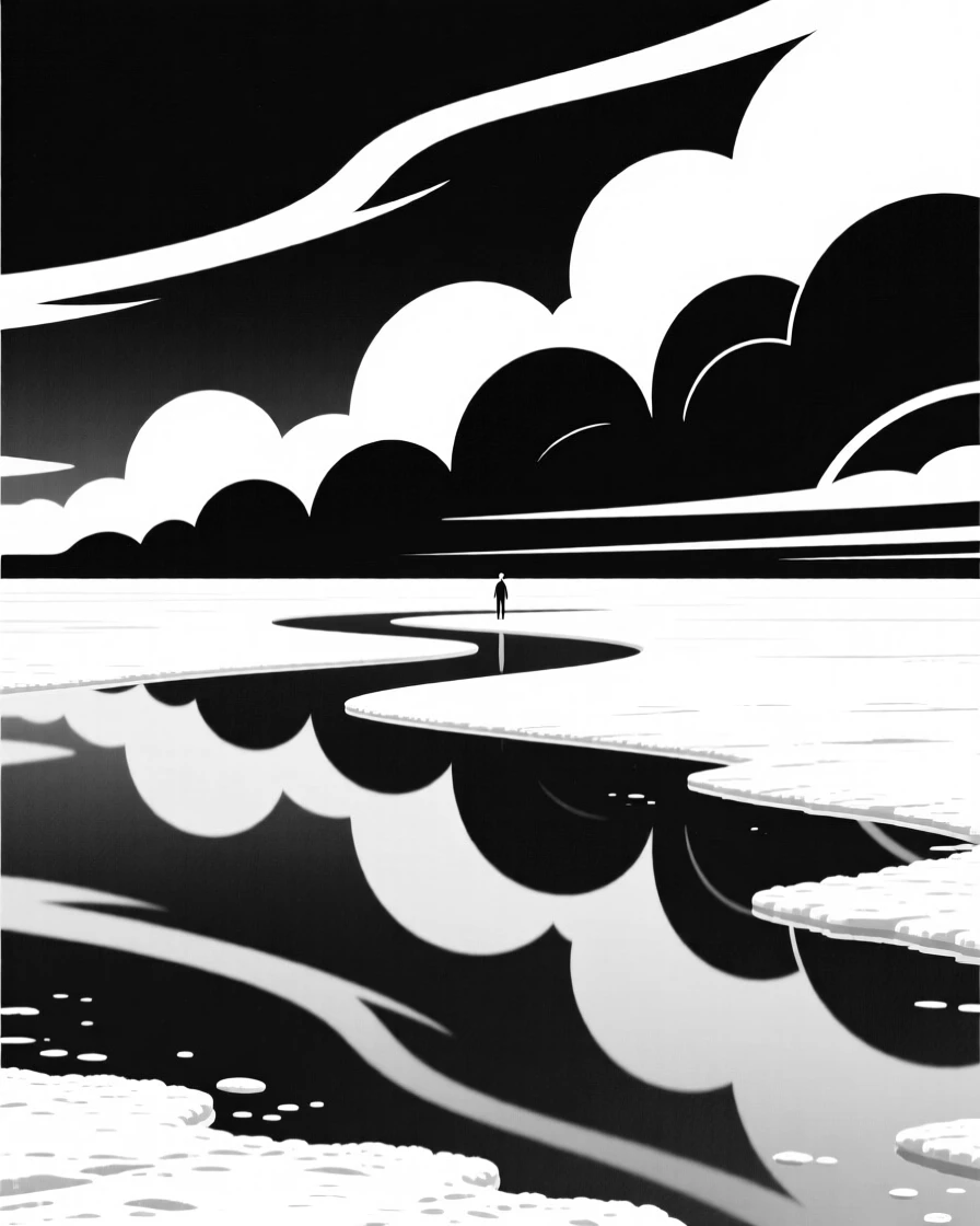 A salt flat reflecting the sky like a mirror.