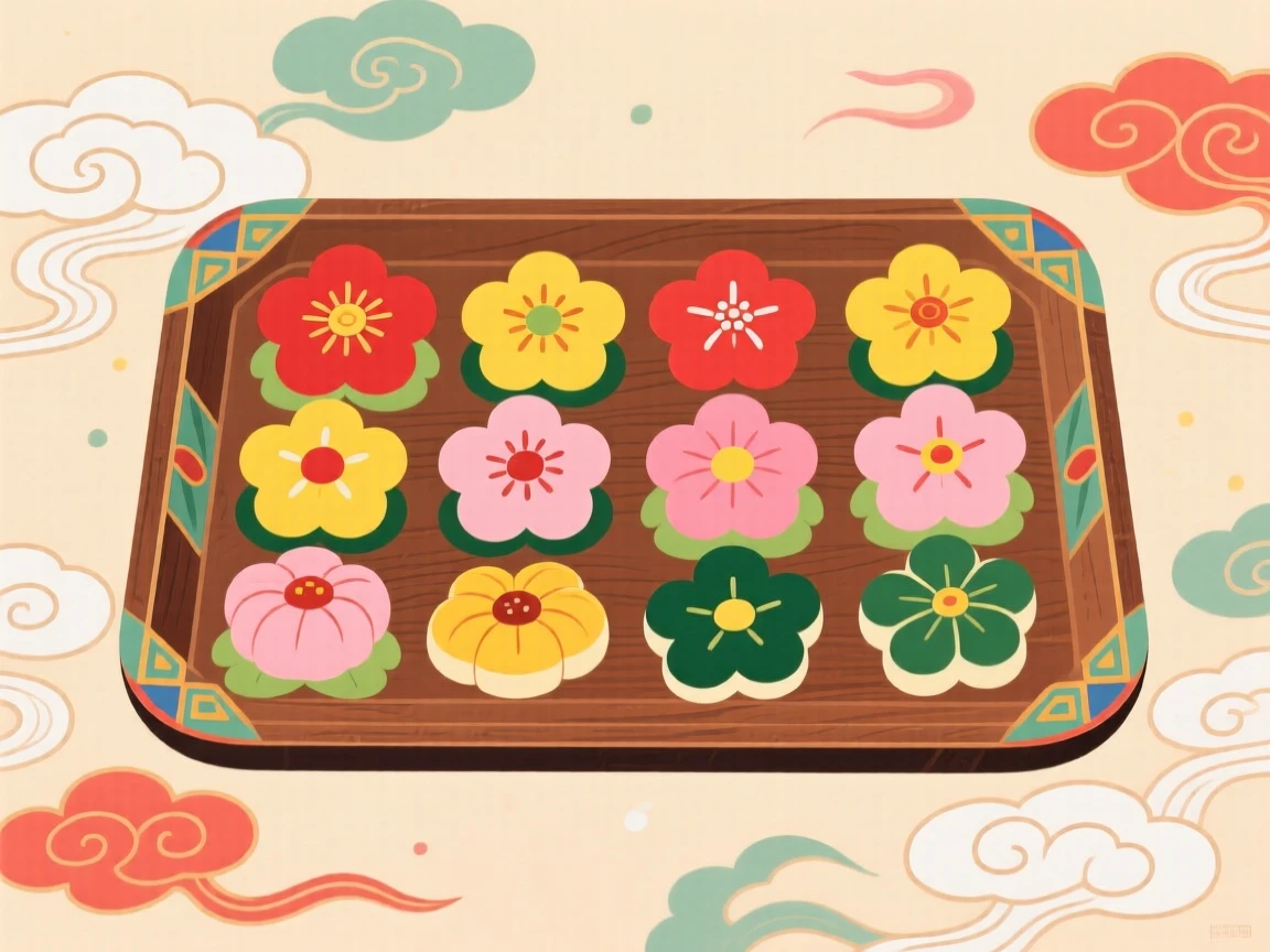 A tray of small sweet pastries shaped like flowers.