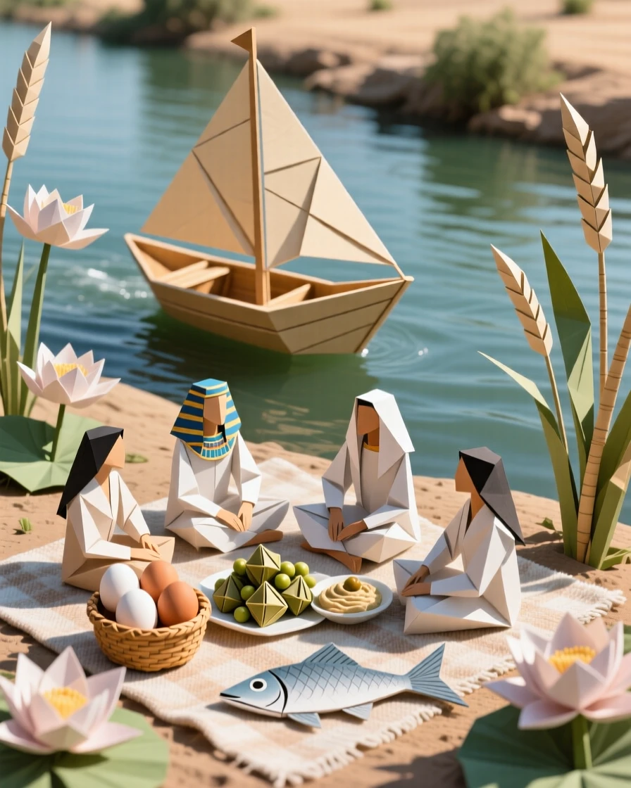 A Egyptian Sham el-Nessim picnic scene celebrating spring beside the Nile.