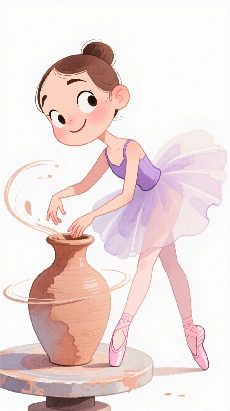 A ballet dancer shaping a spinning vase of clay
