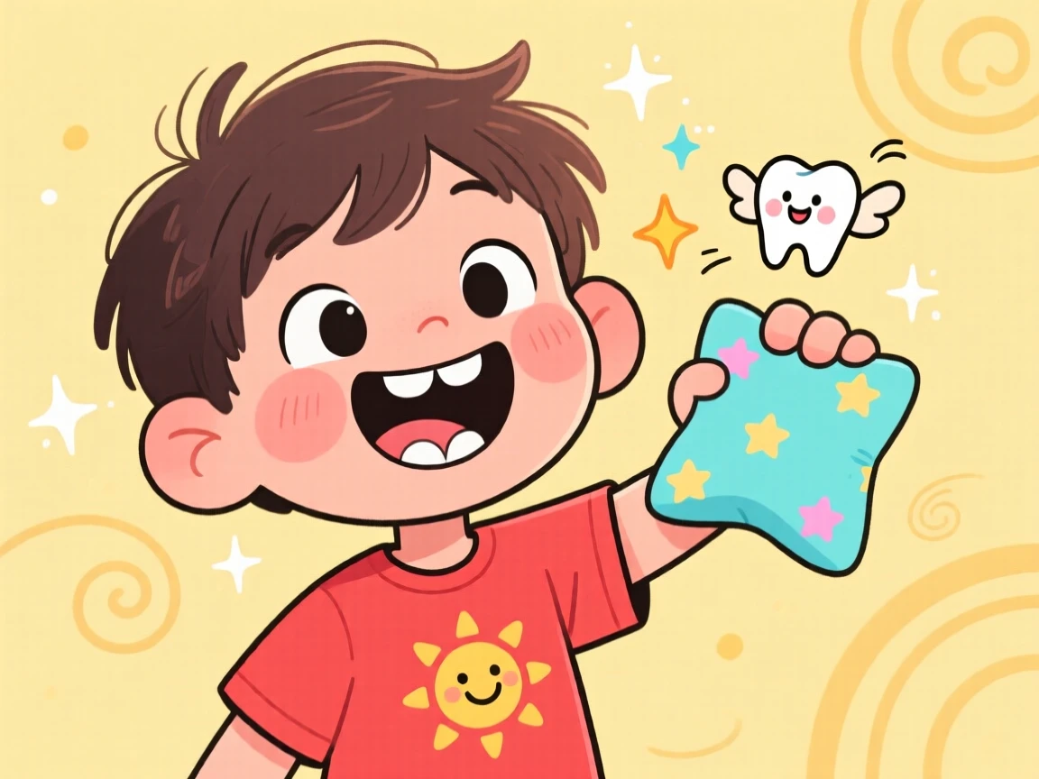 A child losing their first tooth and grinning proudly.