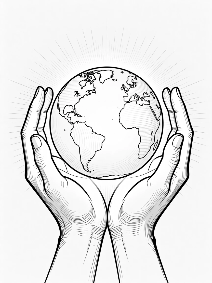 A pair of hands cradling a glowing globe symbolizing care for the earth