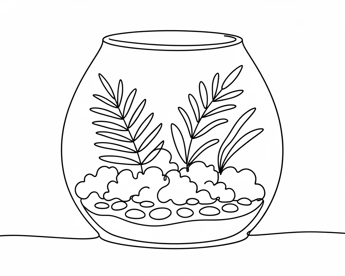 A terrarium filled with tiny moss, ferns, and miniature pebbles
