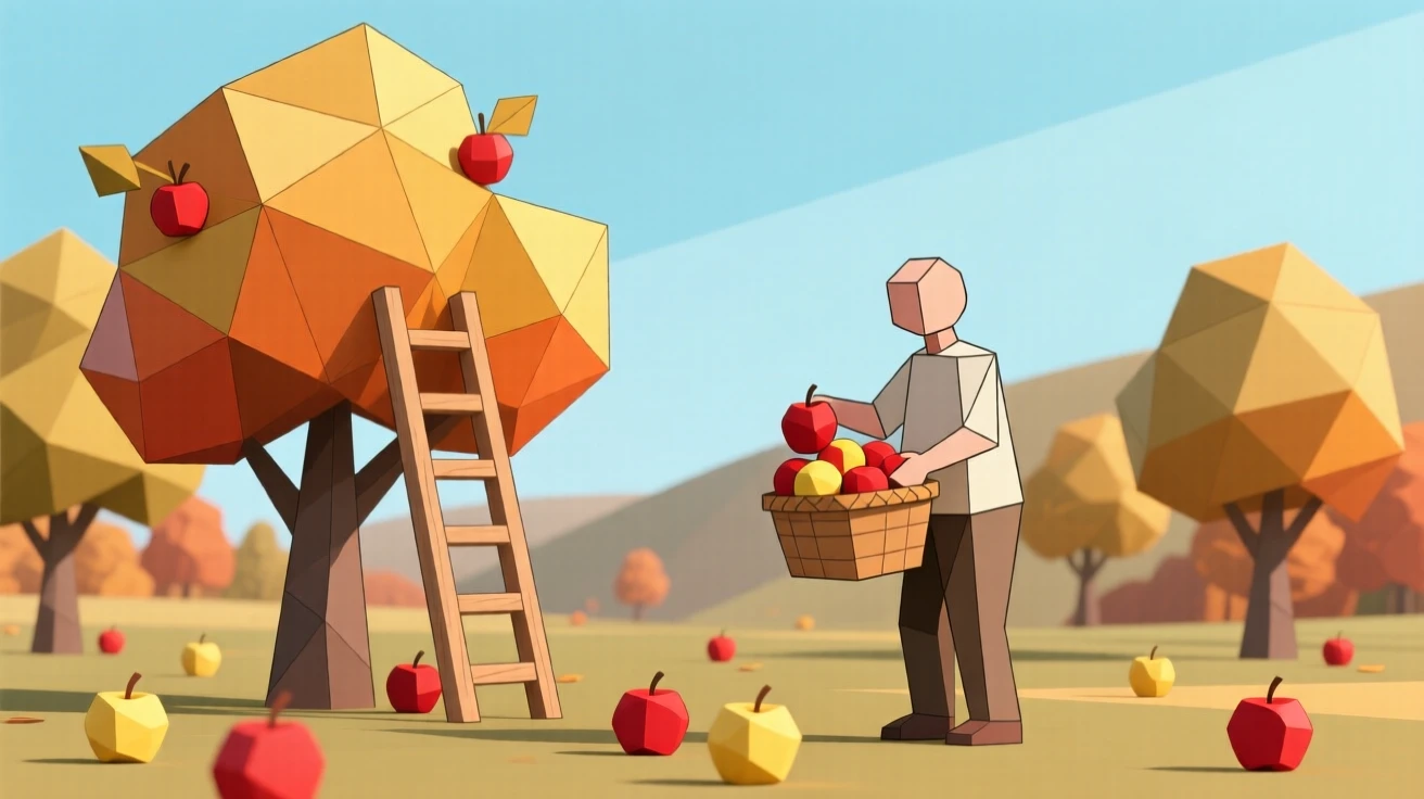A crisp autumn orchard scene with apple picking