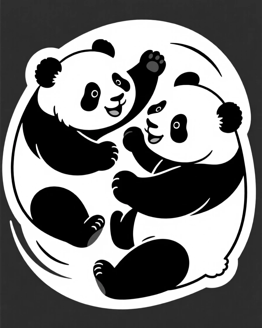 Two baby pandas tumbling playfully together.