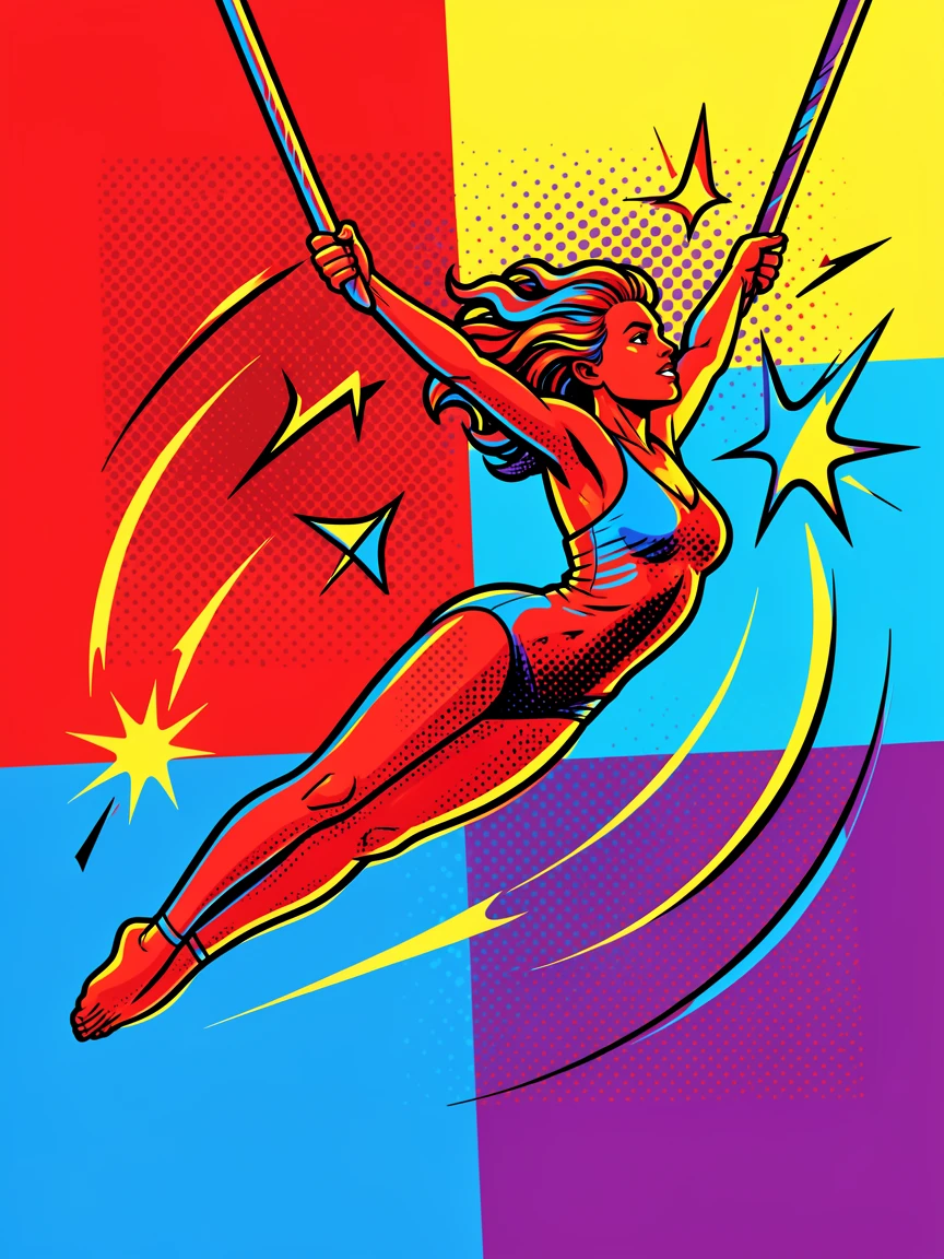 A trapeze artist soaring gracefully through the air