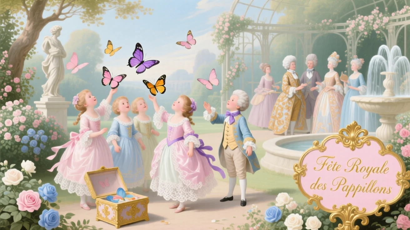 A royal celebration where children release butterflies from gilded boxes  