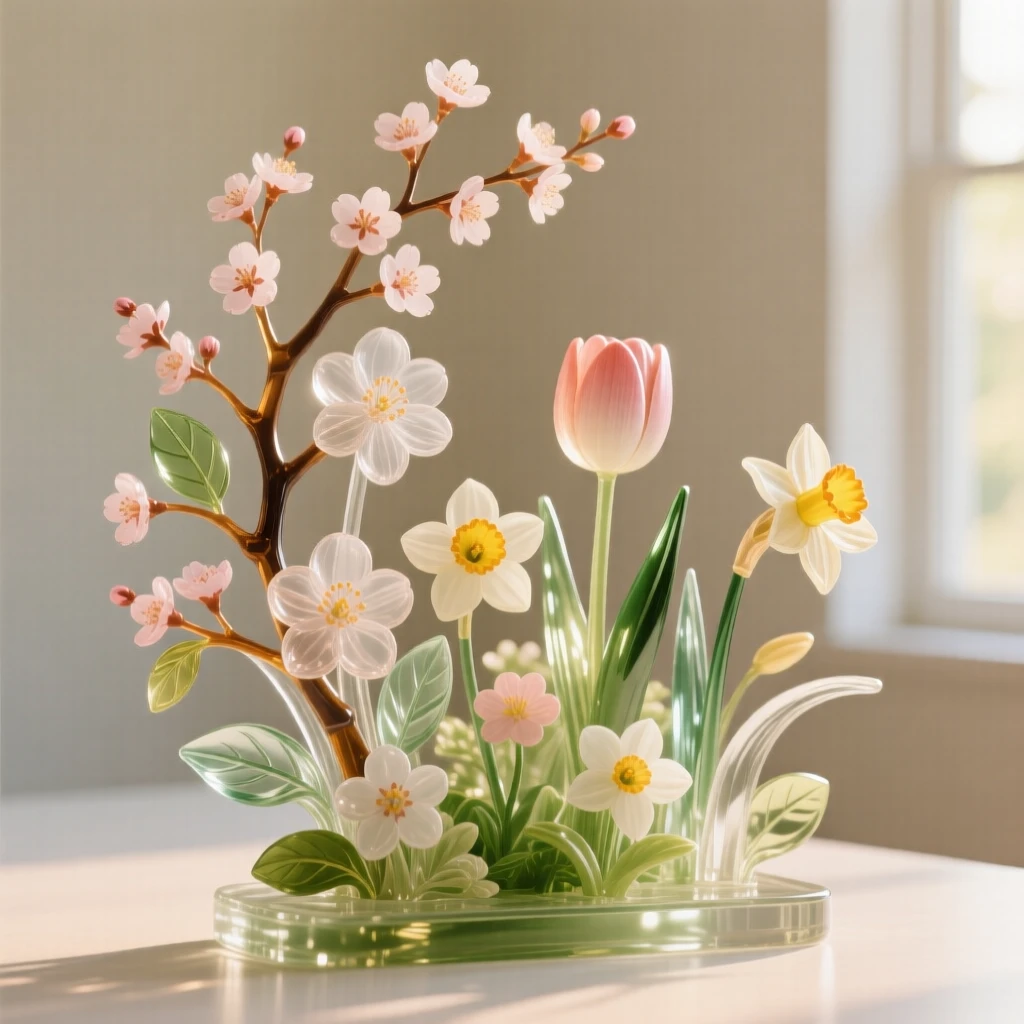 A garden bursting into bloom on the first day of spring while warm light spills from every window nearby
