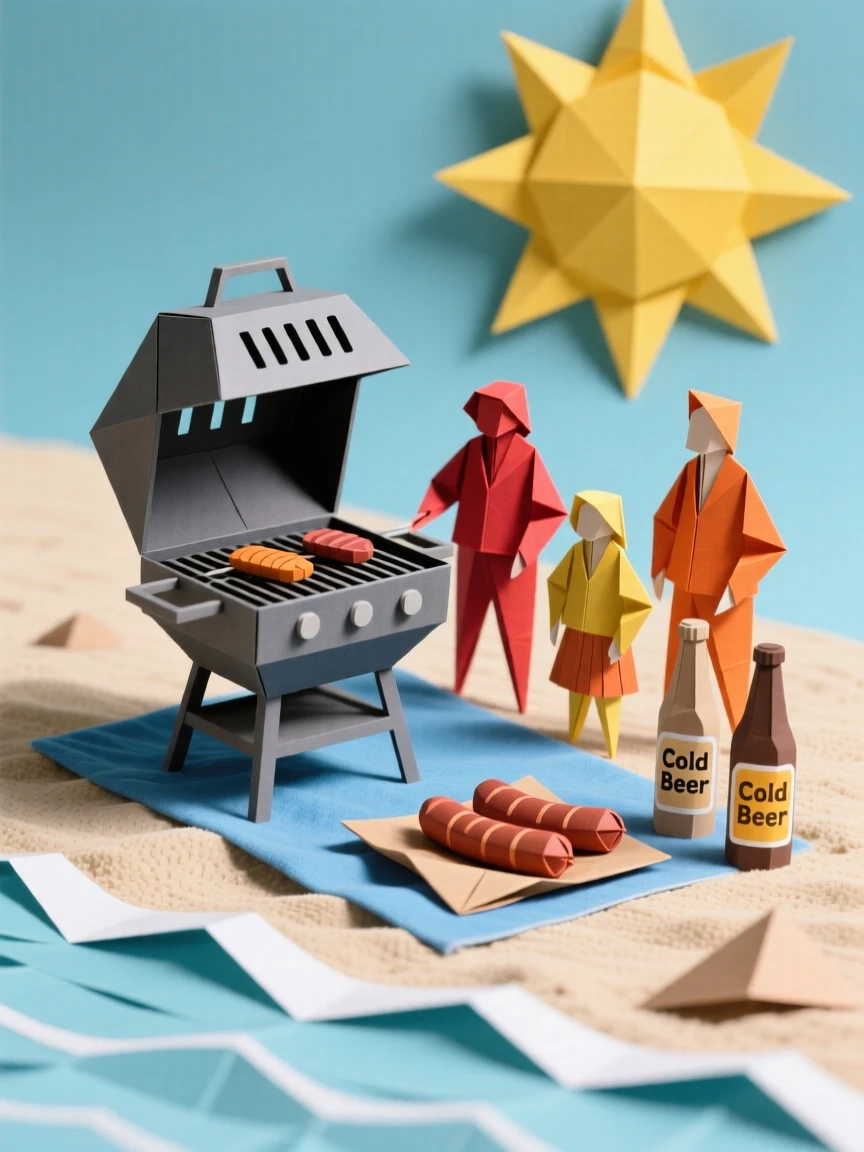 A Australian Christmas beach barbecue scene under the summer sun.
