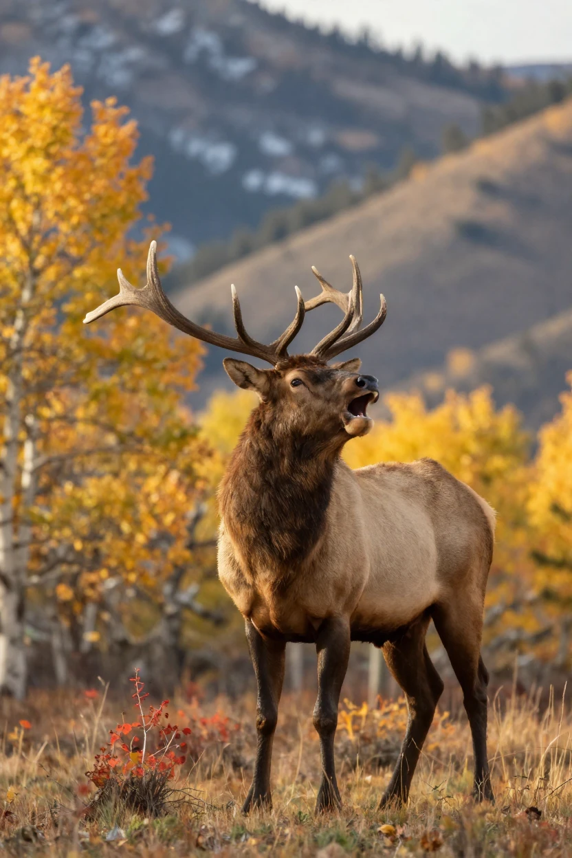 A Rocky Mountain elk bugling during autumn rut