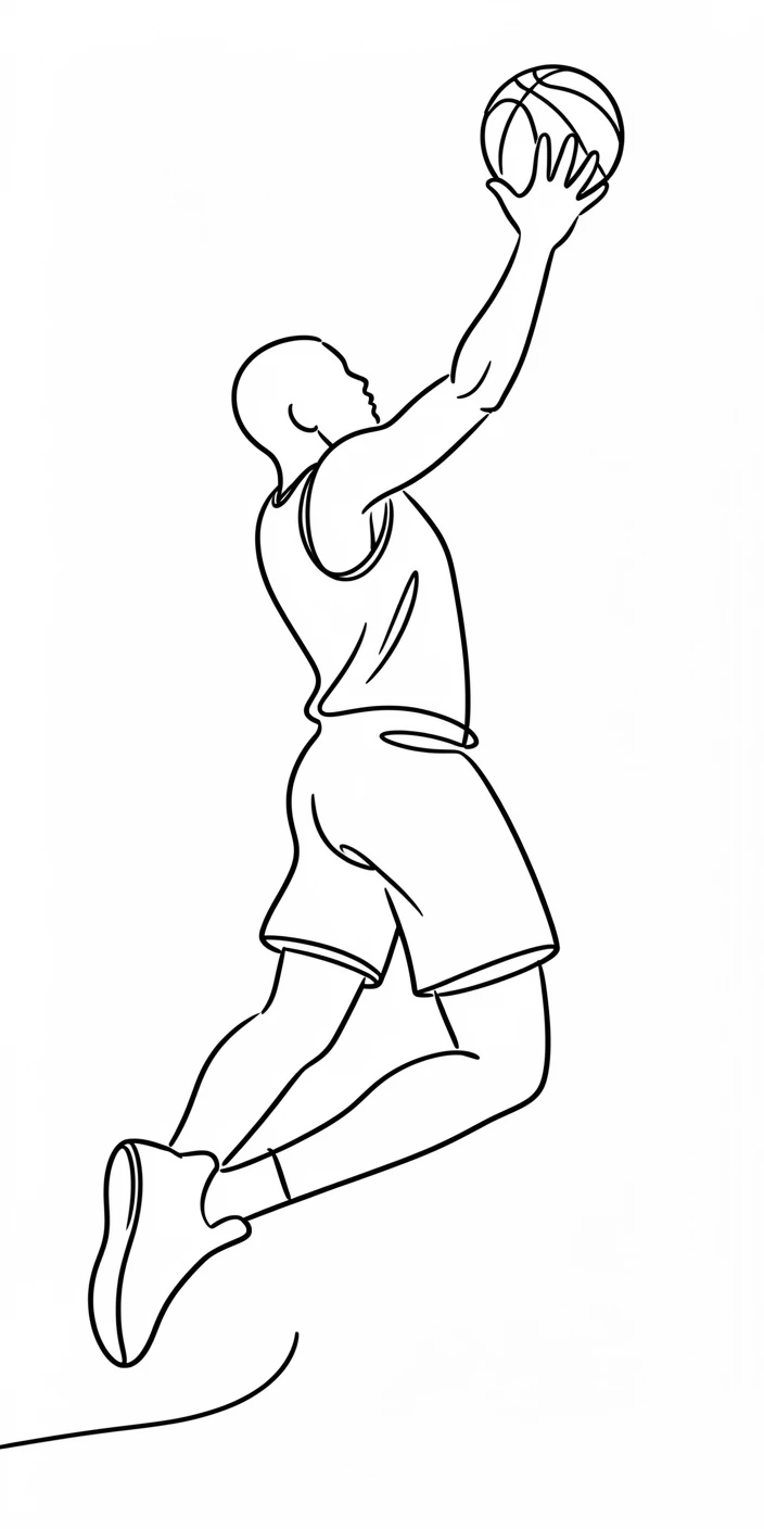 A basketball player leaping for a slam dunk mid-game