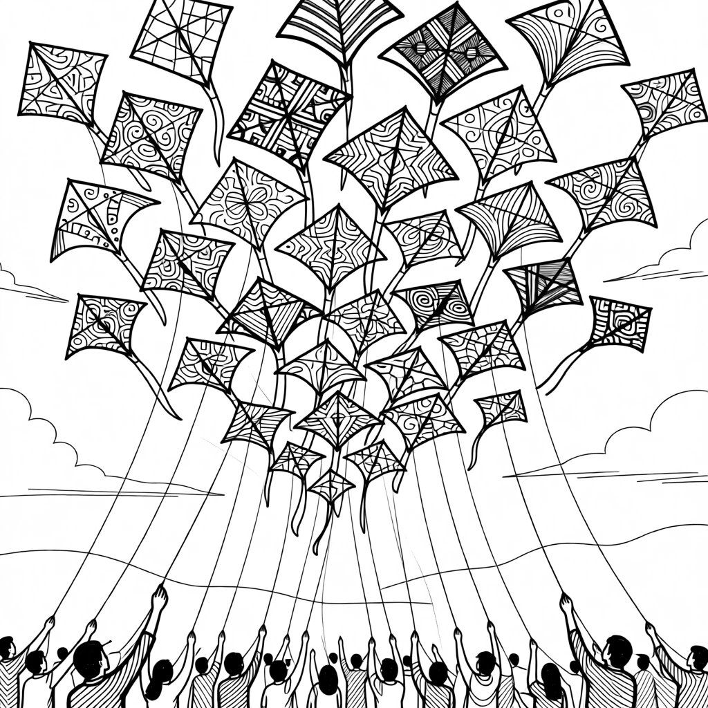 A colorful kite festival filling the sky with intricate designs.