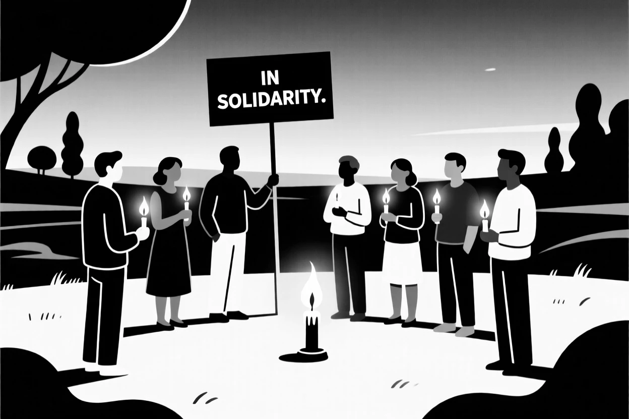 A candlelit vigil during a peaceful evening gathering.