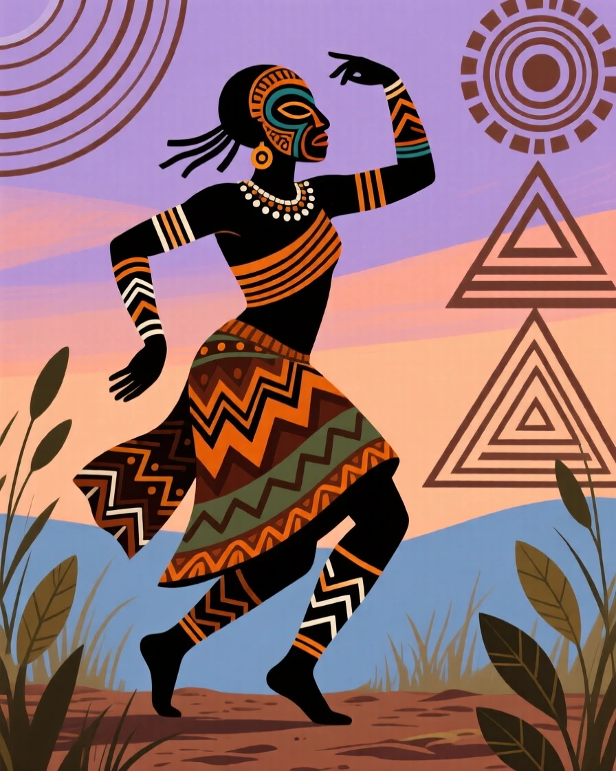 A skilled dancer returning from the bush at dusk.