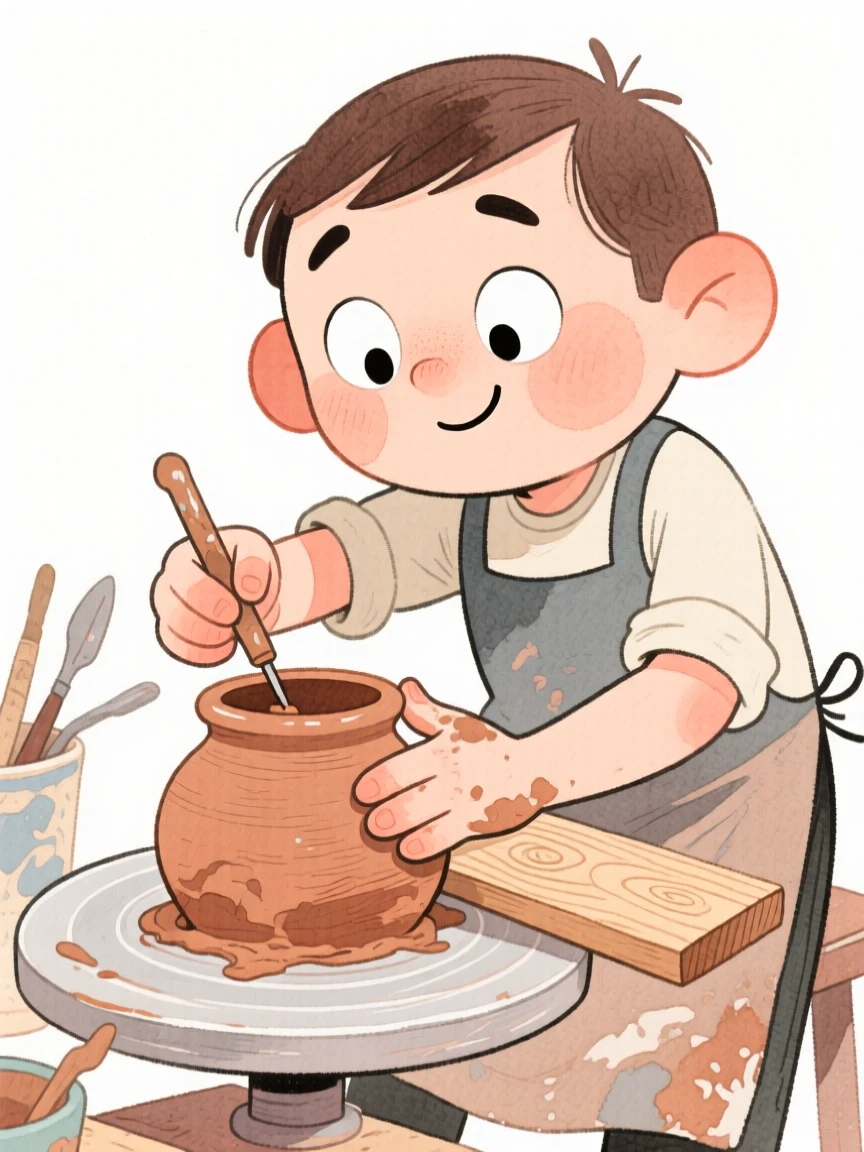A potter shaping clay carving intricate details into fresh wood