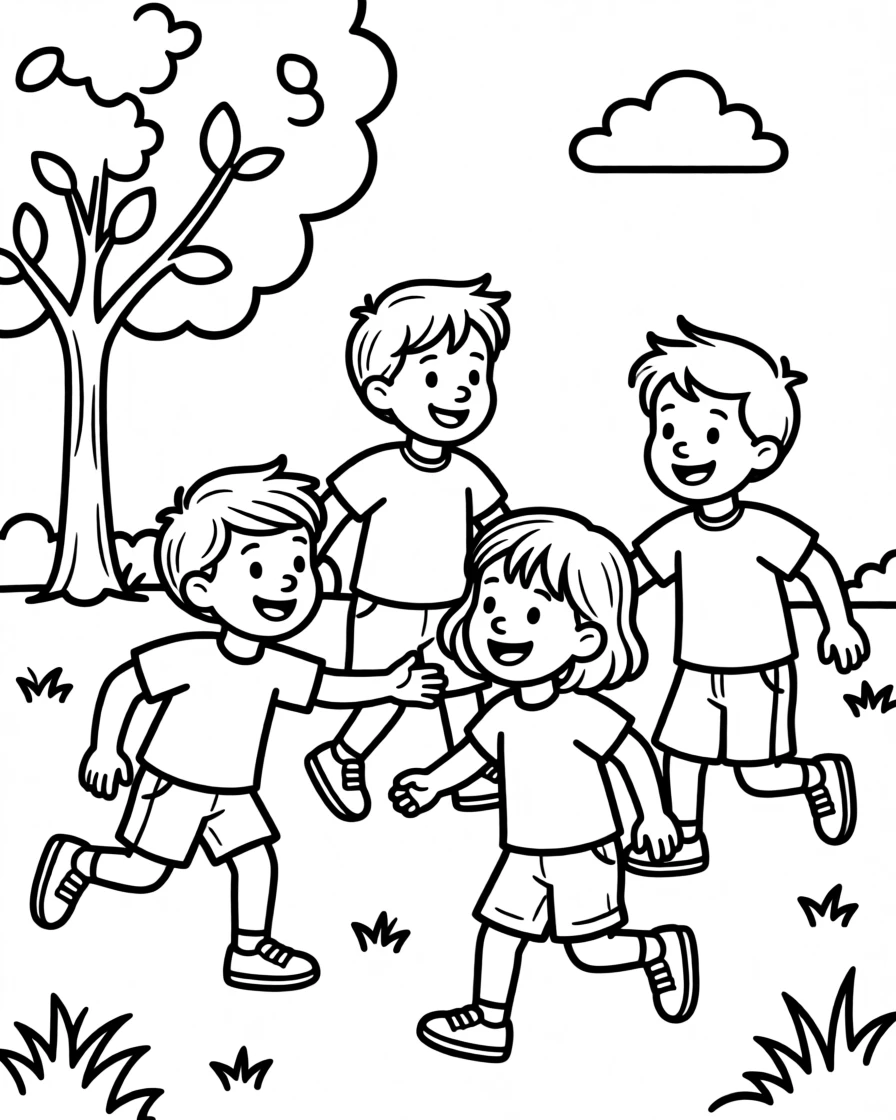 A group of children playing a friendly game of tag
