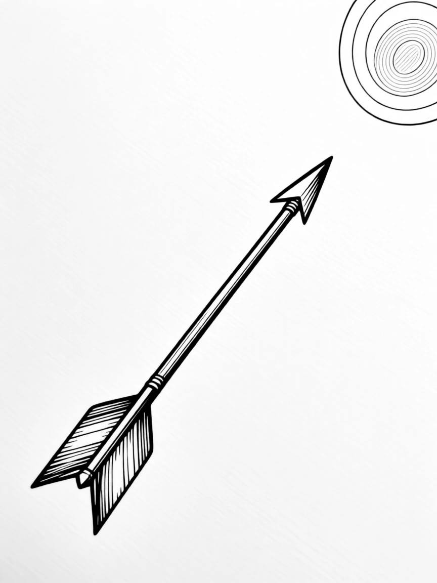 A single arrow flying toward a distant target symbolizing focus
