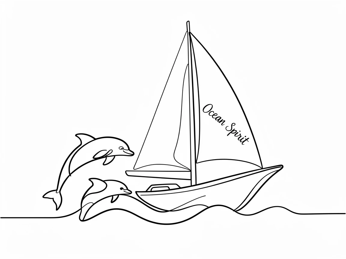 A pod of dolphins riding the bow wave of a moving sailboat