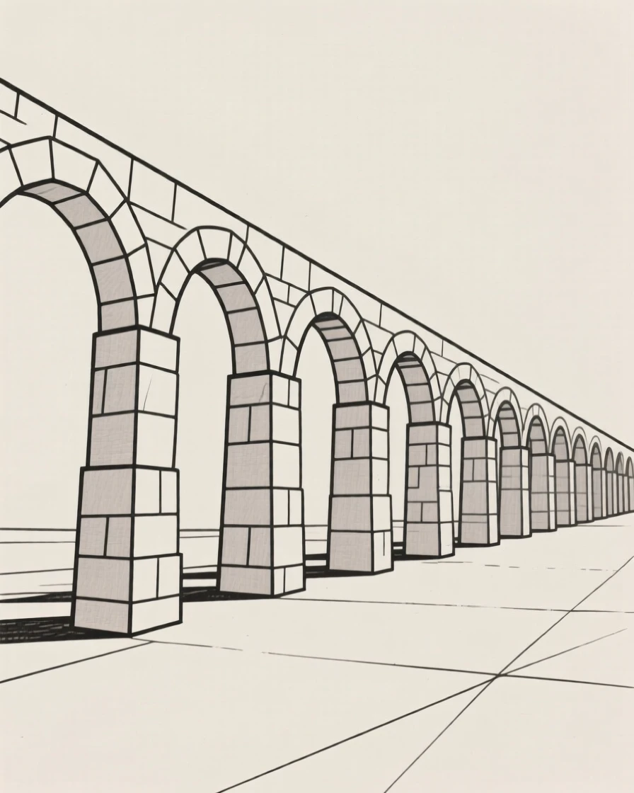 A row of ancient Roman aqueduct arches
