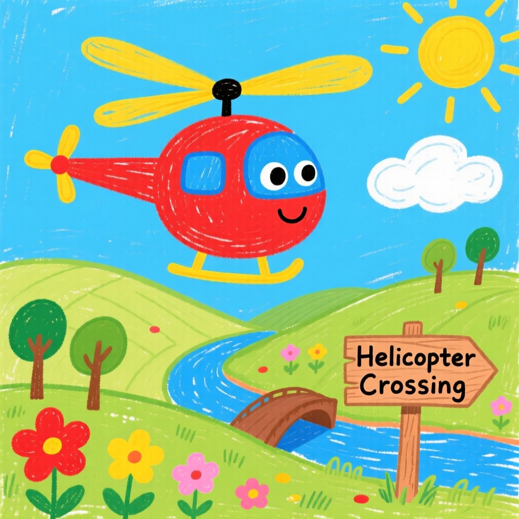 A nimble helicopter driving through a sunny countryside.