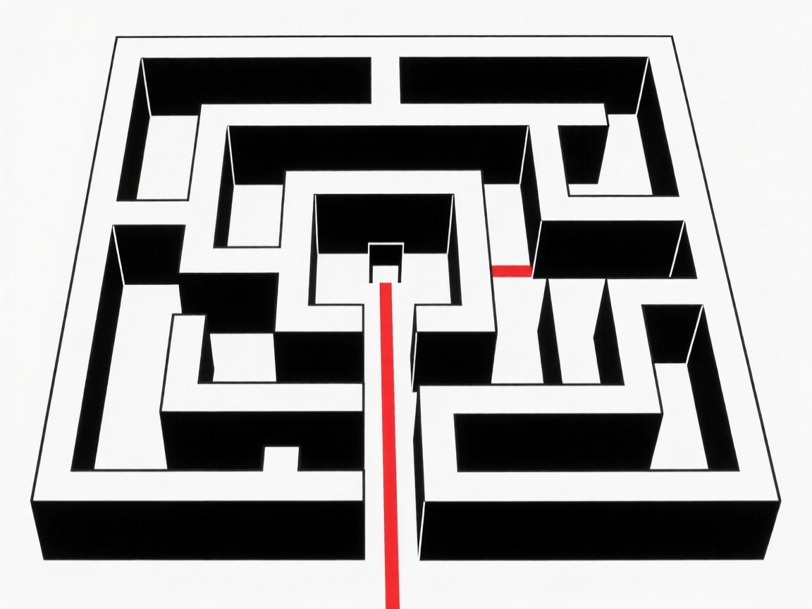 A maze viewed from above with a clear path through it