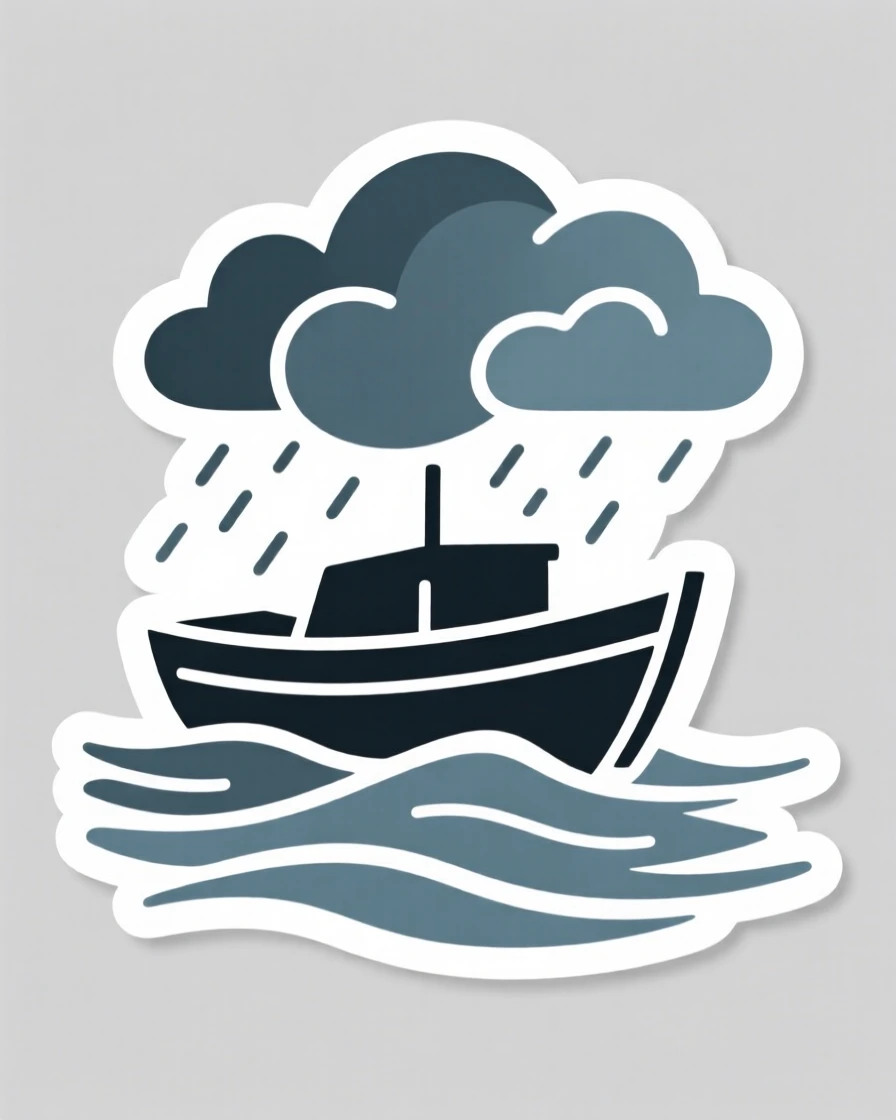 A deeply peaceful scene of a small boat navigating calmly through a gentle storm, radiating a quiet sense of possibility, reminding us that every step forward matters.