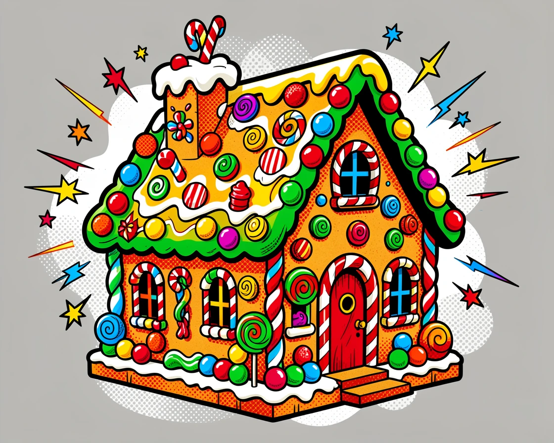 A gingerbread house decorated with elaborate candy