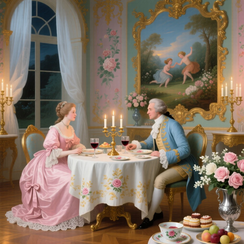 A candlelit engagement dinner in a private palace dining room  