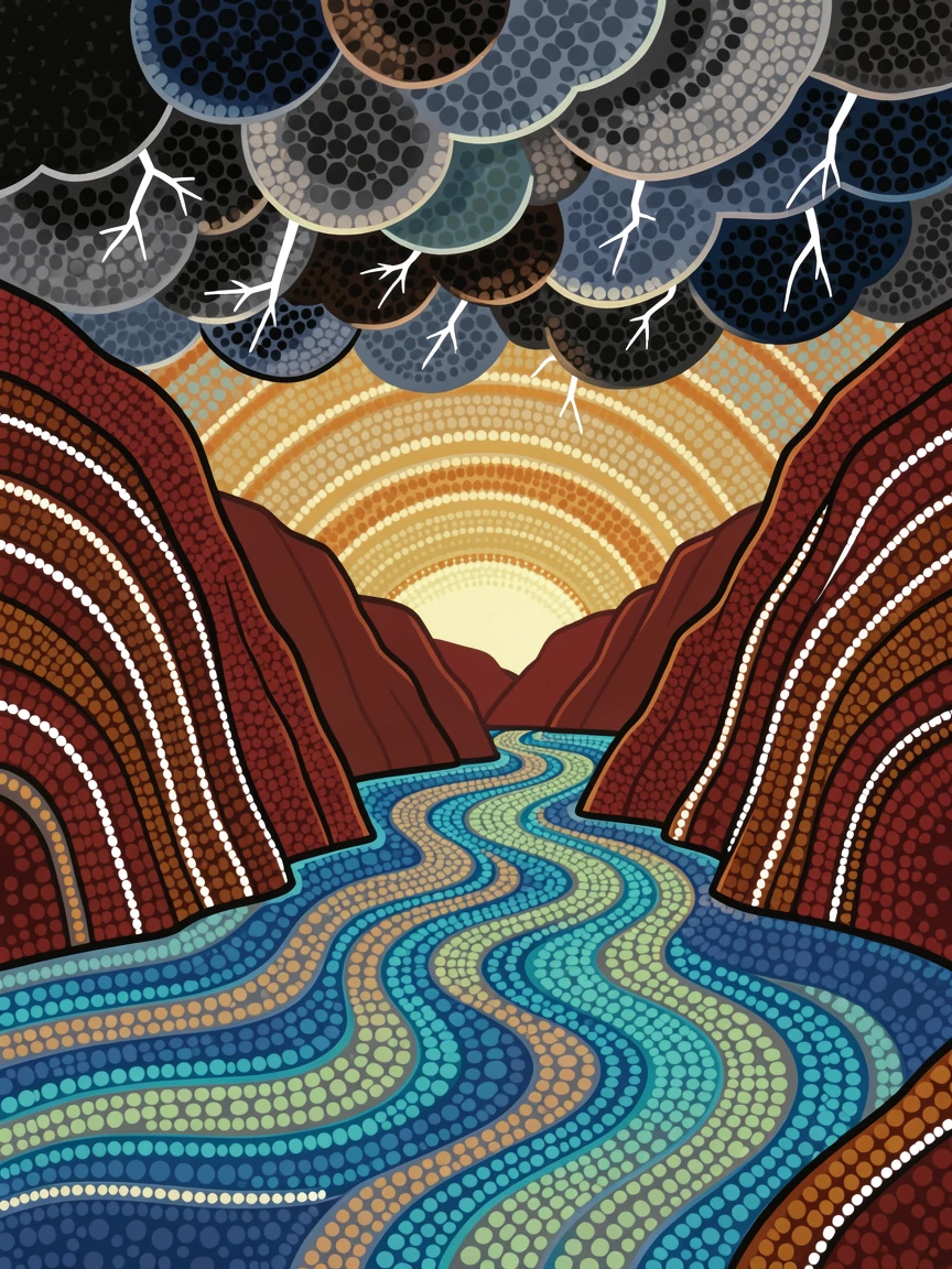 A glacial fjord at dawn during a dramatic storm