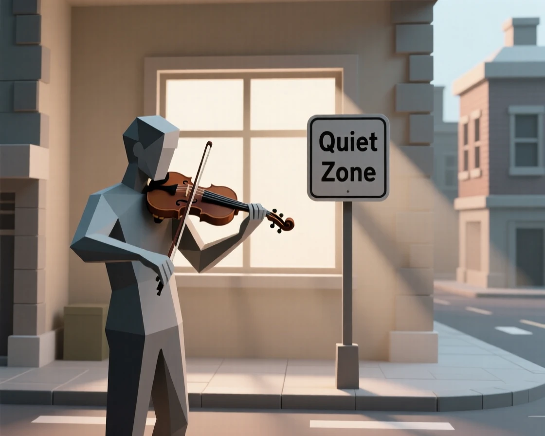 A violinist performing on an empty city street, in a softly lit cozy room. fine details in expression bring the moment to life. A wave of nostalgia fills the moment.