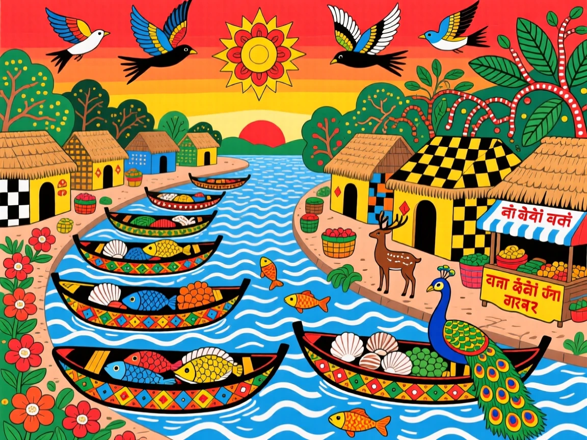 A river town where boats gather each morning to trade fresh catch.