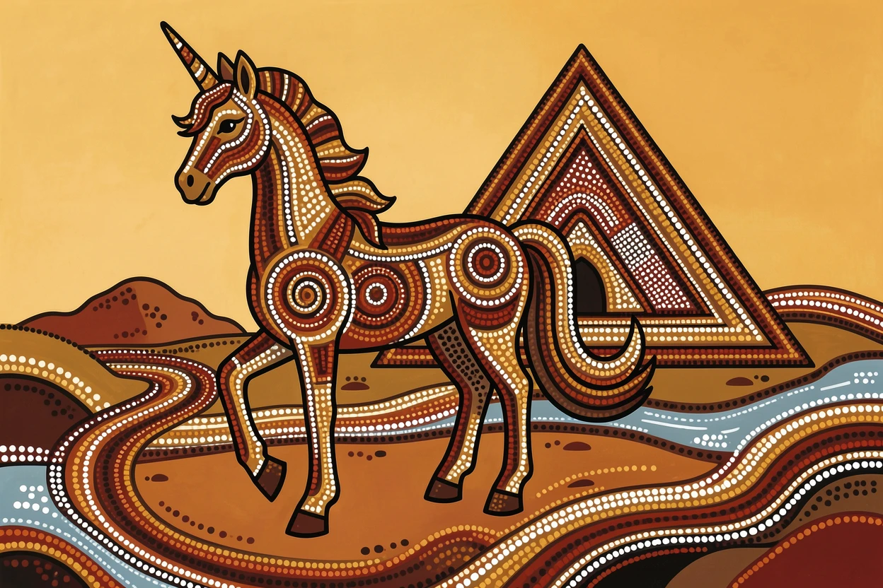 A unicorn guarding a sacred mountain temple