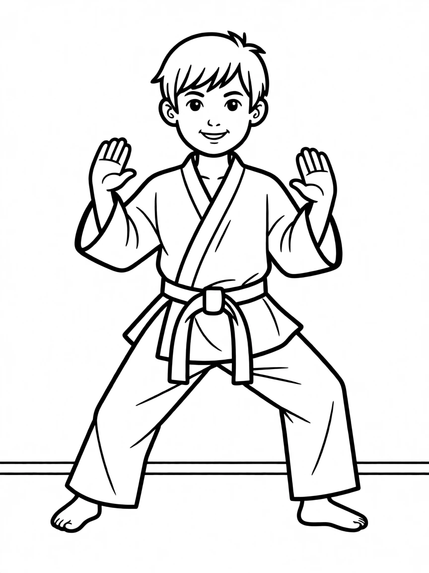 A child practicing karate with a colorful belt