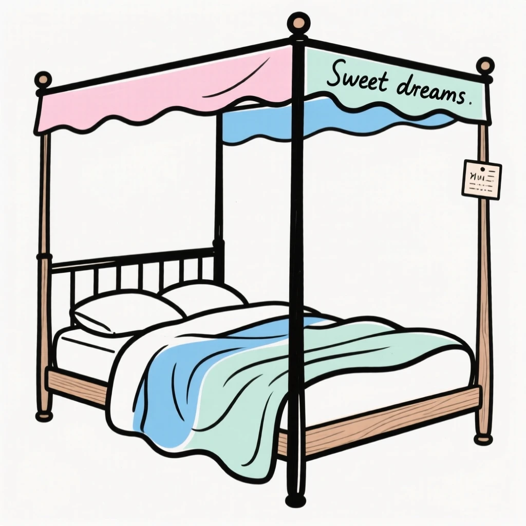 A four-poster bed with soft linens