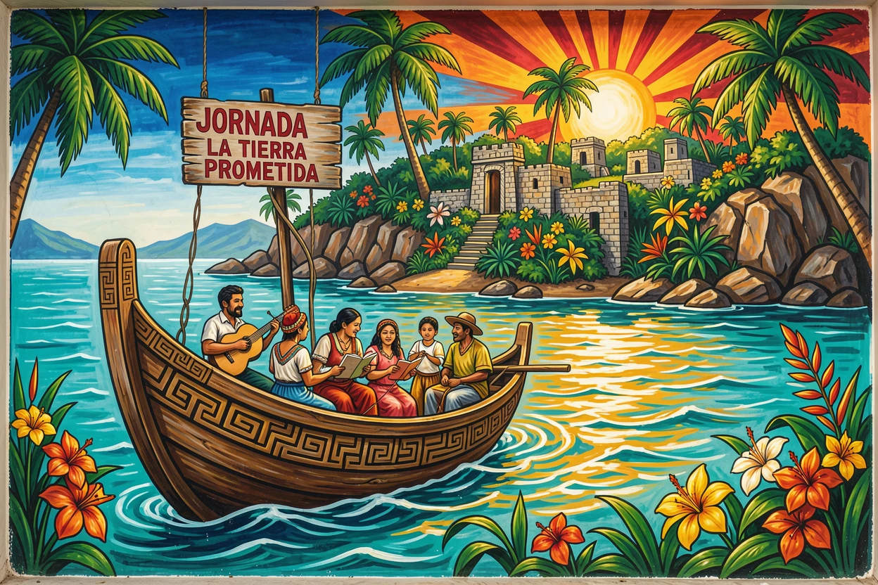 A tropical island seen from a boat sailing calm waters