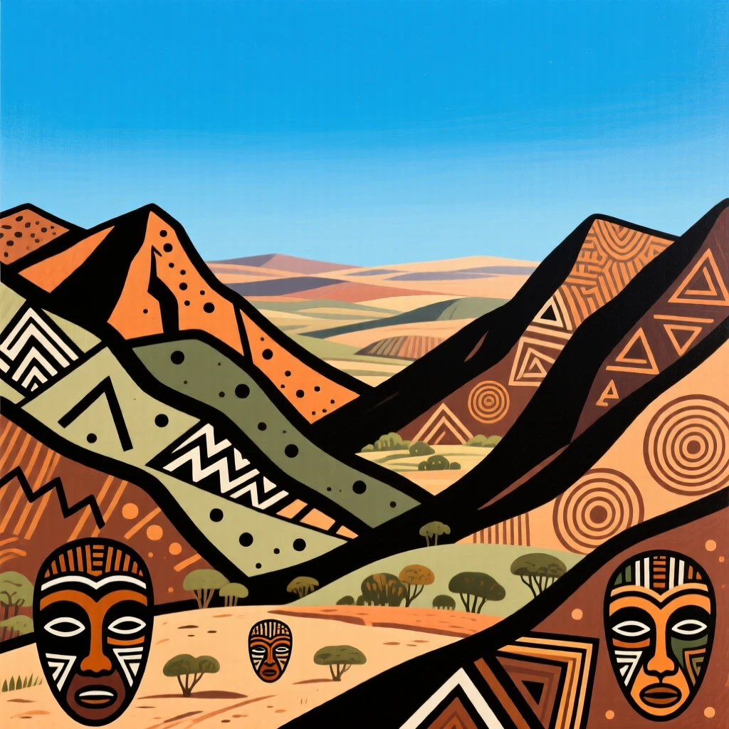 A remote mountain valley stretching endlessly beneath a clear blue sky.