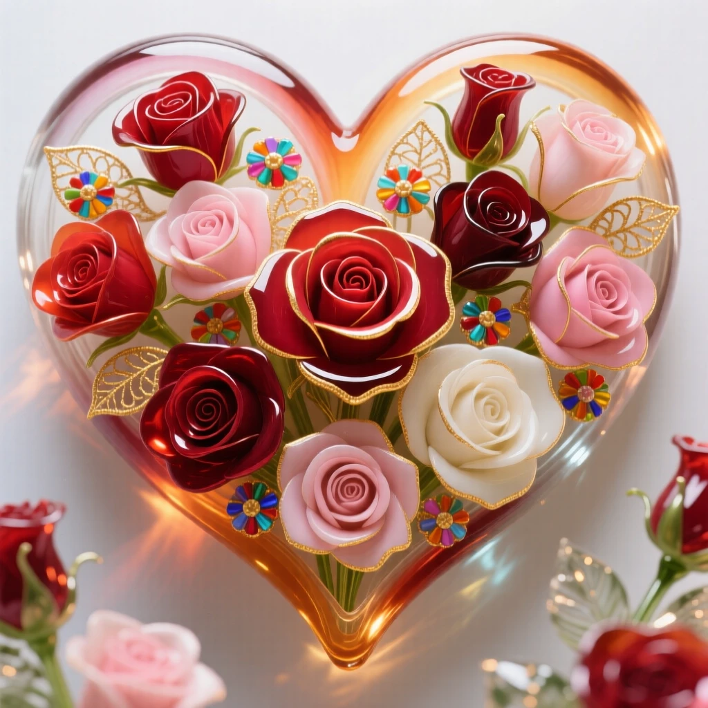 A field of blooming roses arranged to form a blooming heart from above, romantic and iconic.