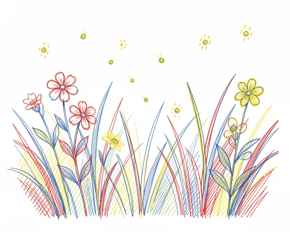 A humid summer evening with fireflies lighting up a garden