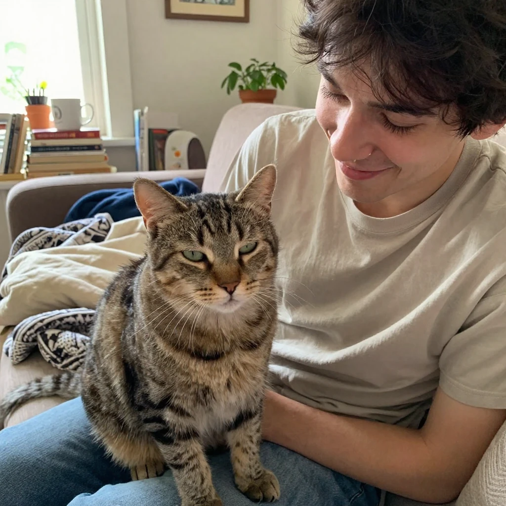 A cat gives a slow blink of approval to its favorite human.