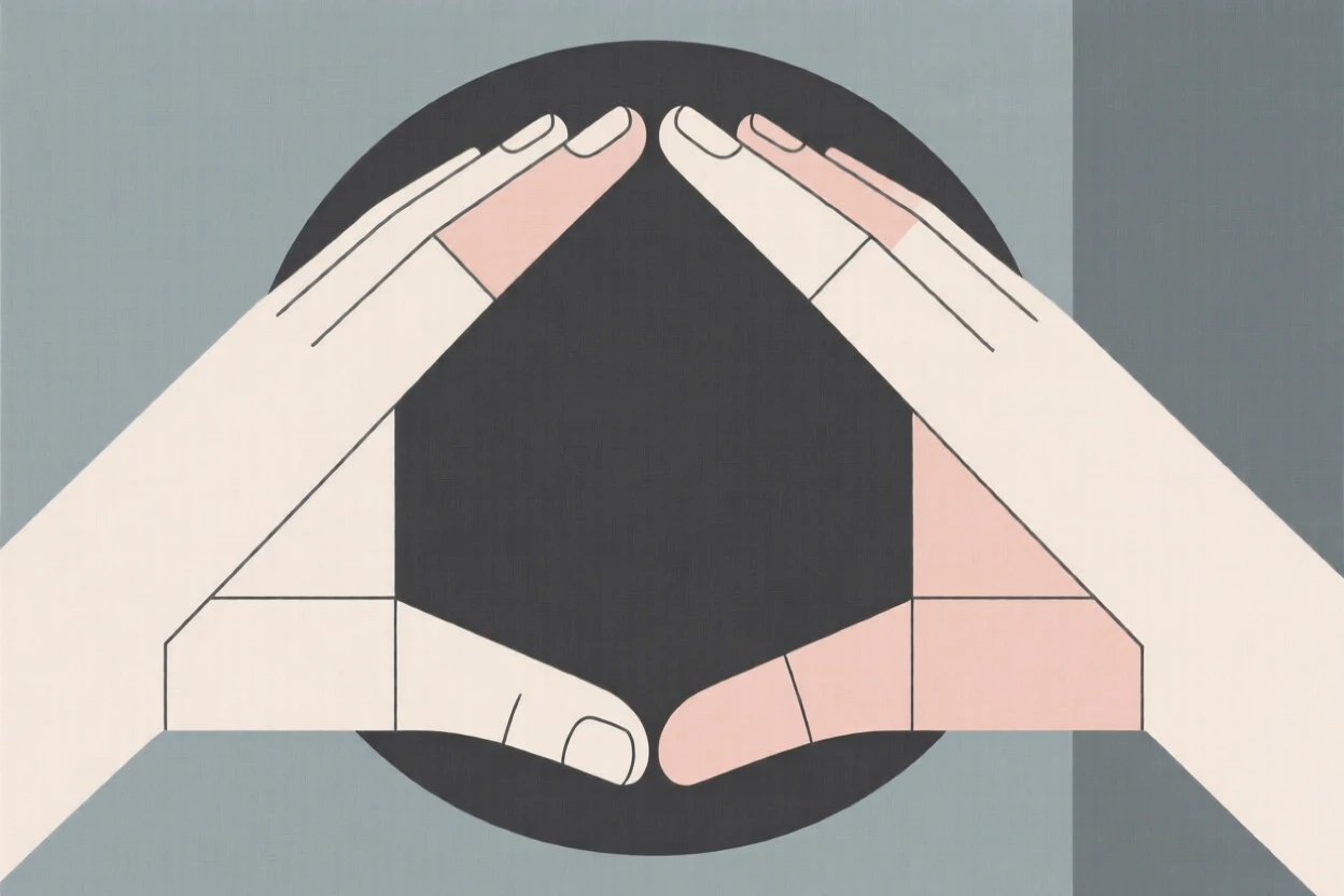 A pair of hands forming a circle together