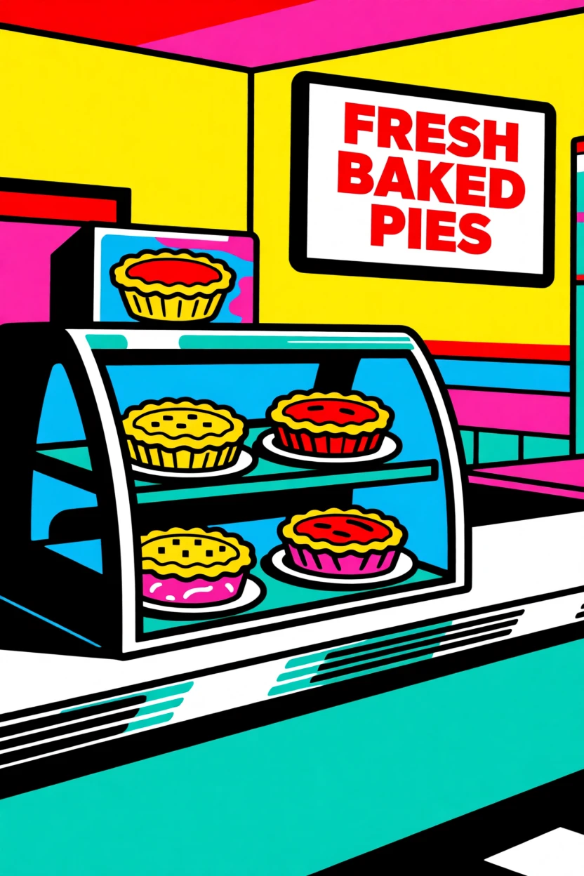 Classic diner counter with a pie display case