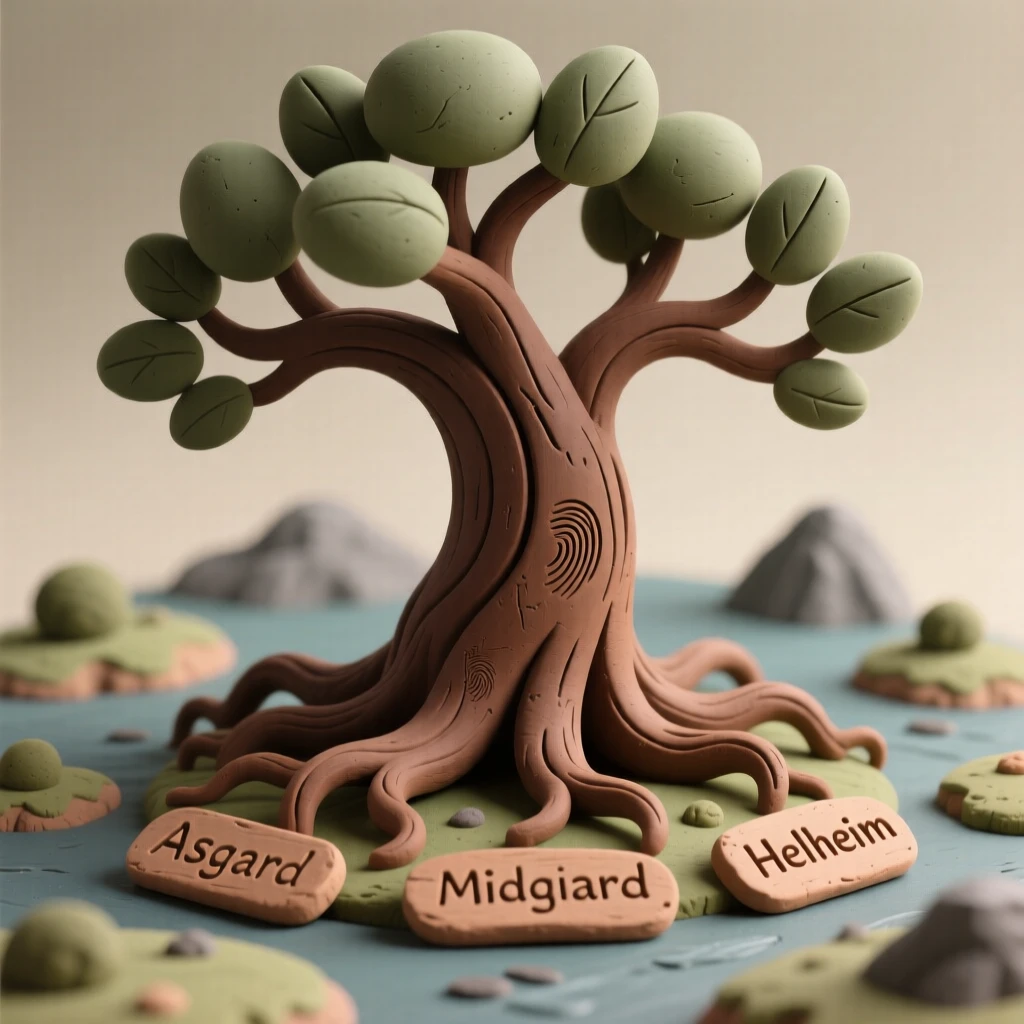 The Norse World Tree Yggdrasil with roots spanning realms