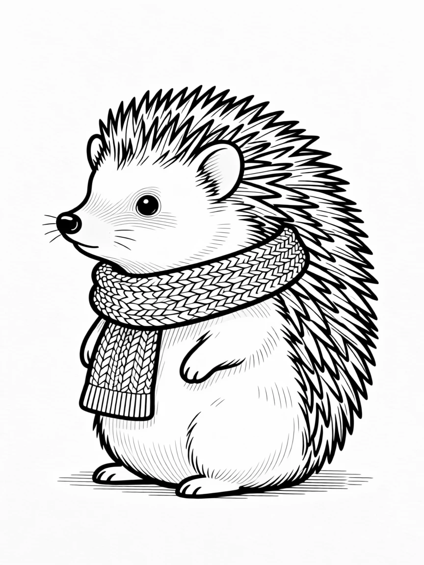 A tiny hedgehog wearing a knitted scarf