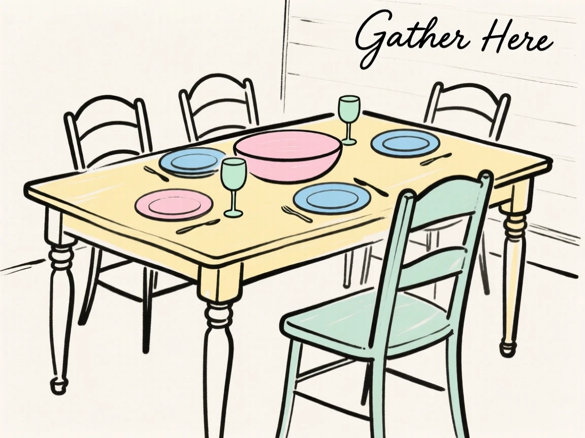 A farmhouse dining table set for dinner