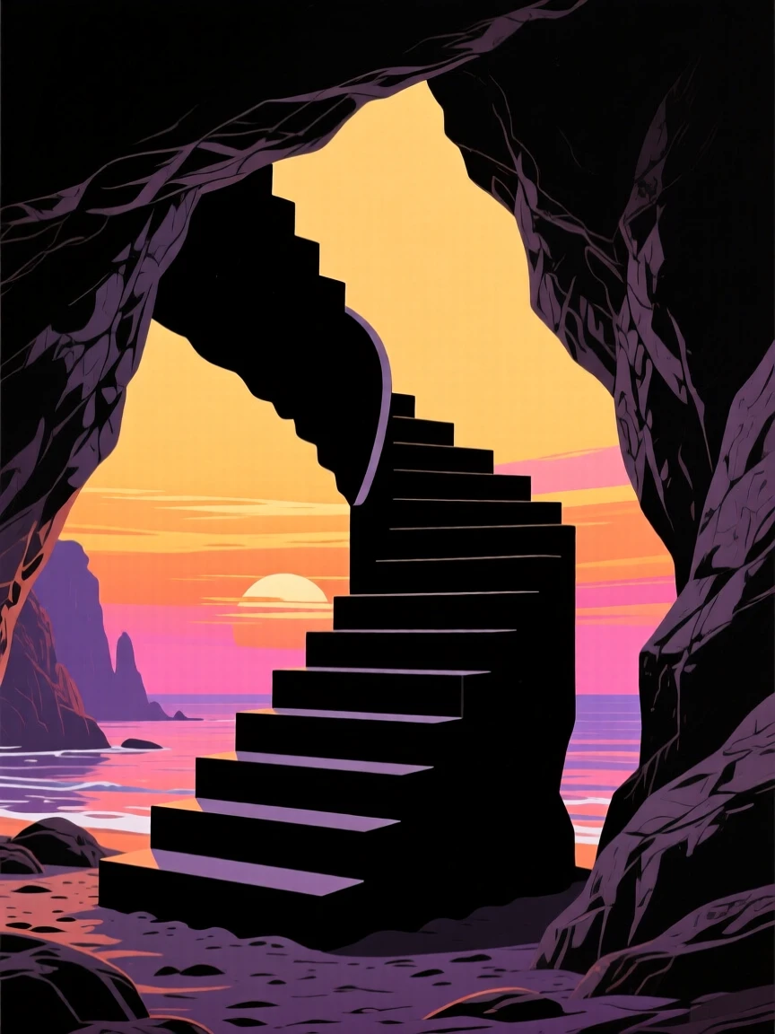 A single winding staircase of rock leading down into a hidden cove.
