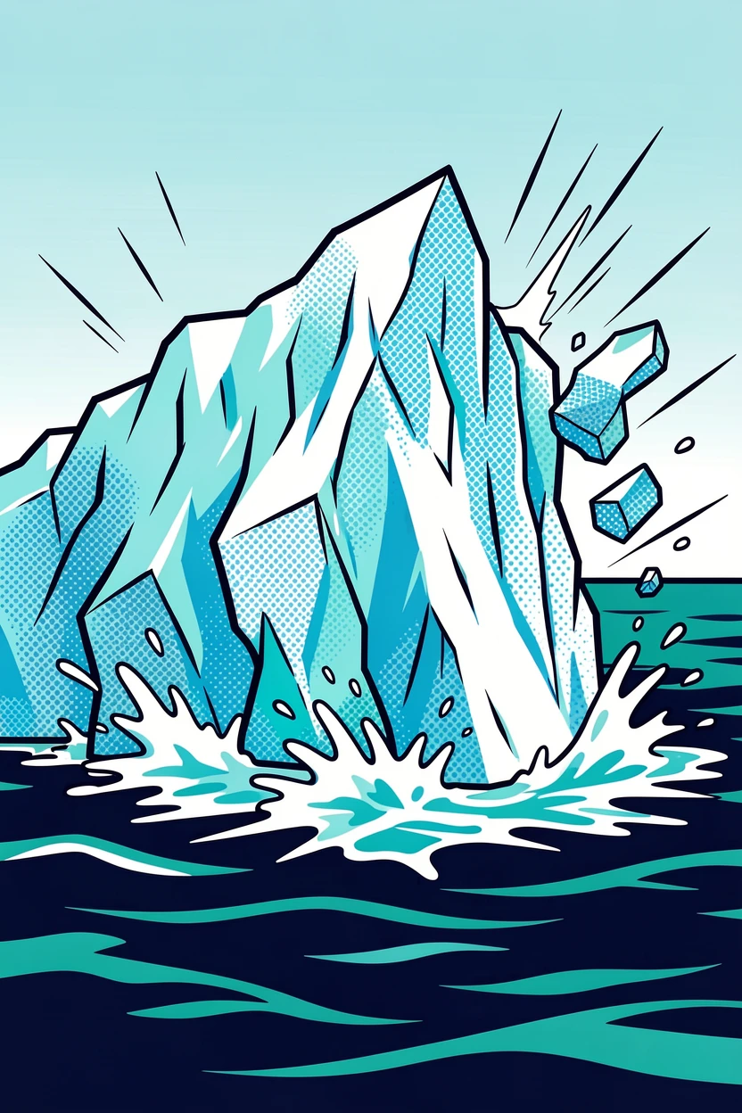 A glacier calving into a deep arctic sea