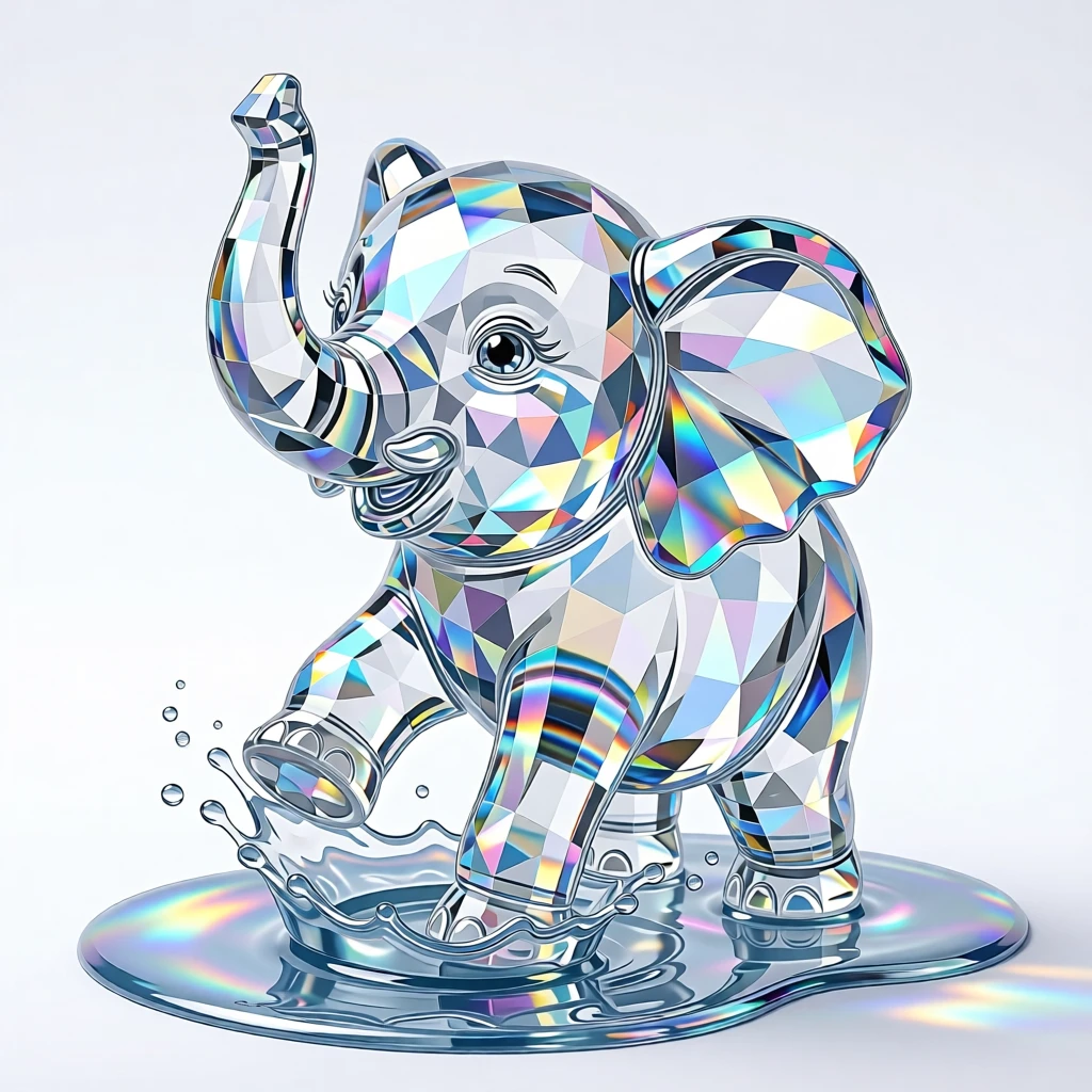 A chubby-cheeked baby elephant splashing playfully in a puddle.